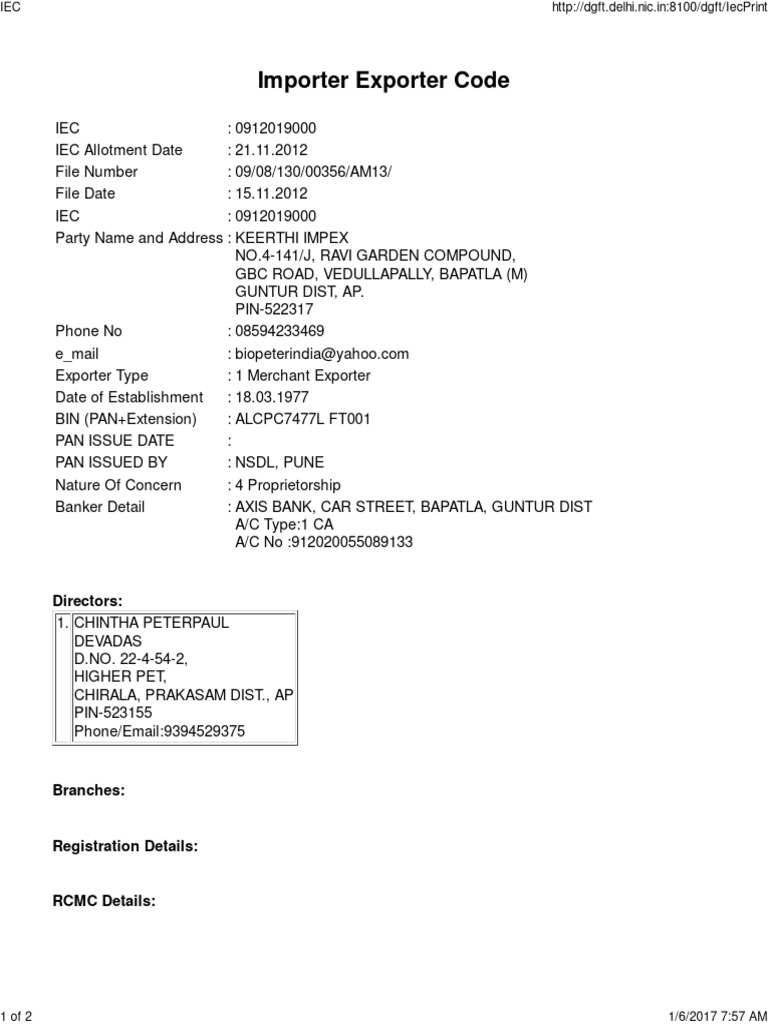 Importer Exporter Code Details | PDF
