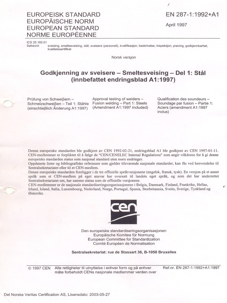 NS en 287-1 | PDF