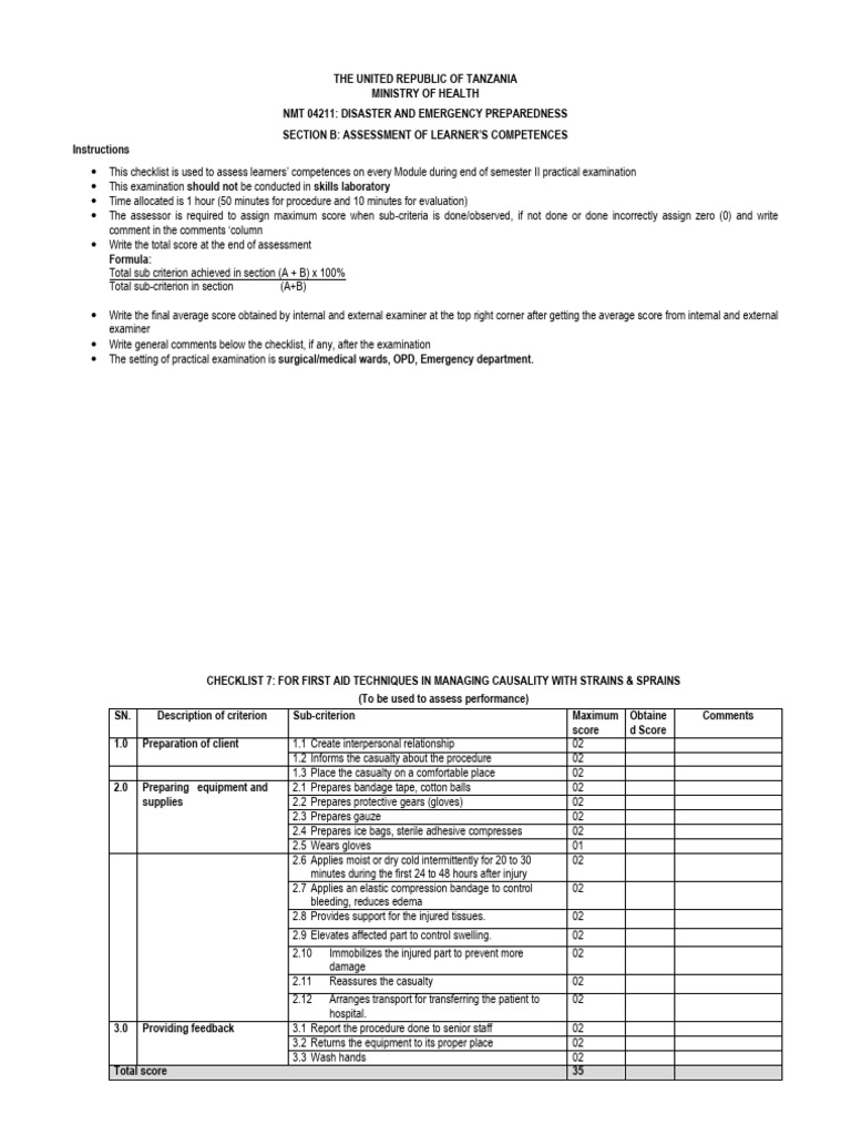 First Aid Competence Assessment Checklist | PDF | First Aid | Edema