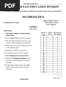 Mathematics I 2024 Seed Msce Mock
