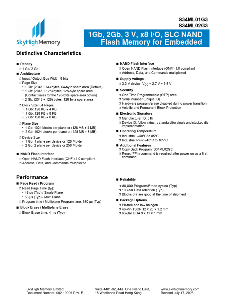 1Gb/2Gb SLC NAND Flash Memory Specs | PDF | Flash Memory | Computer ...