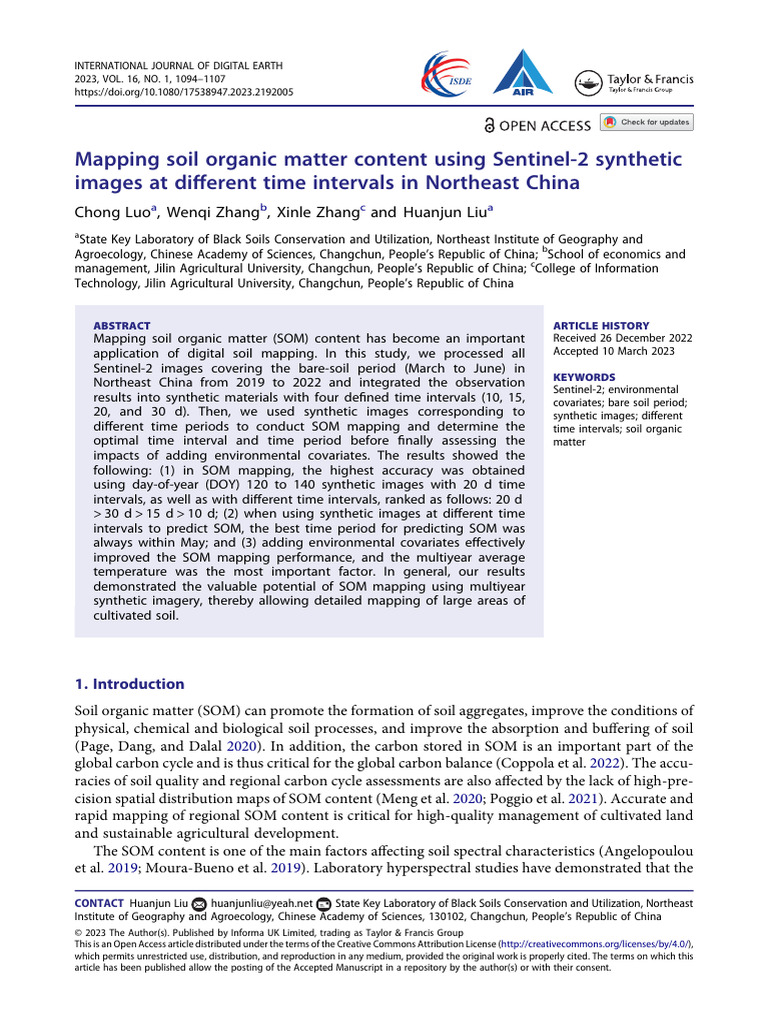 Mapping Soil Organic Matter Content Using Sentinel | PDF | Remote ...