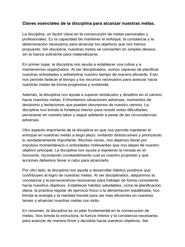 Claves Esenciales de La Disciplina para Alcanzar Nuestras Metas. | PDF ...