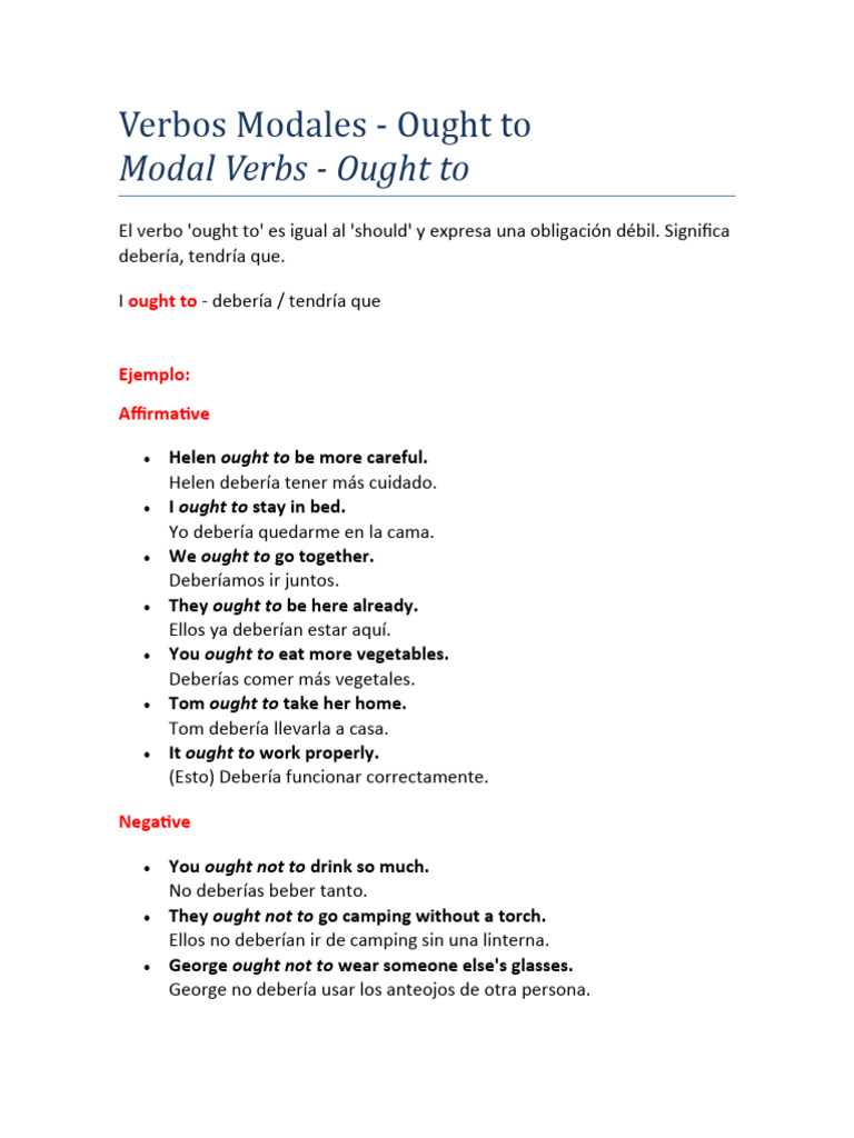 Uso del verbo modal 