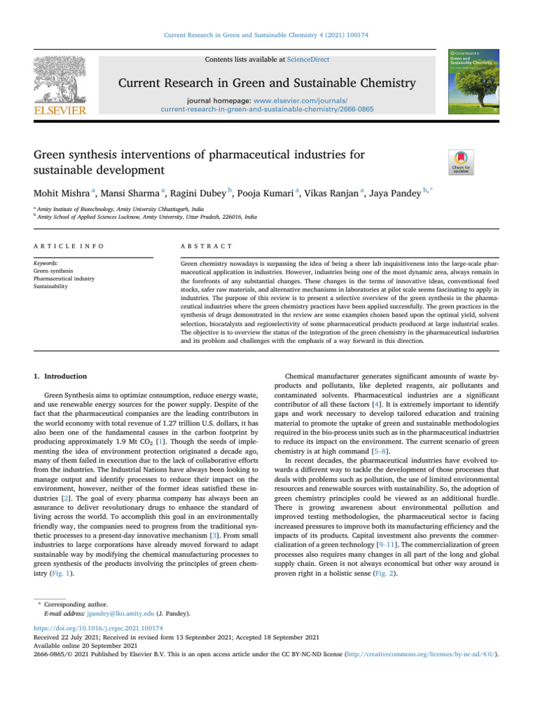Green Synthesis in Pharma Sustainability | PDF | Green Chemistry ...
