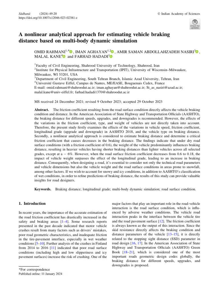 Nonlinear Analysis of Vehicle Braking Distance | PDF | Road | Friction