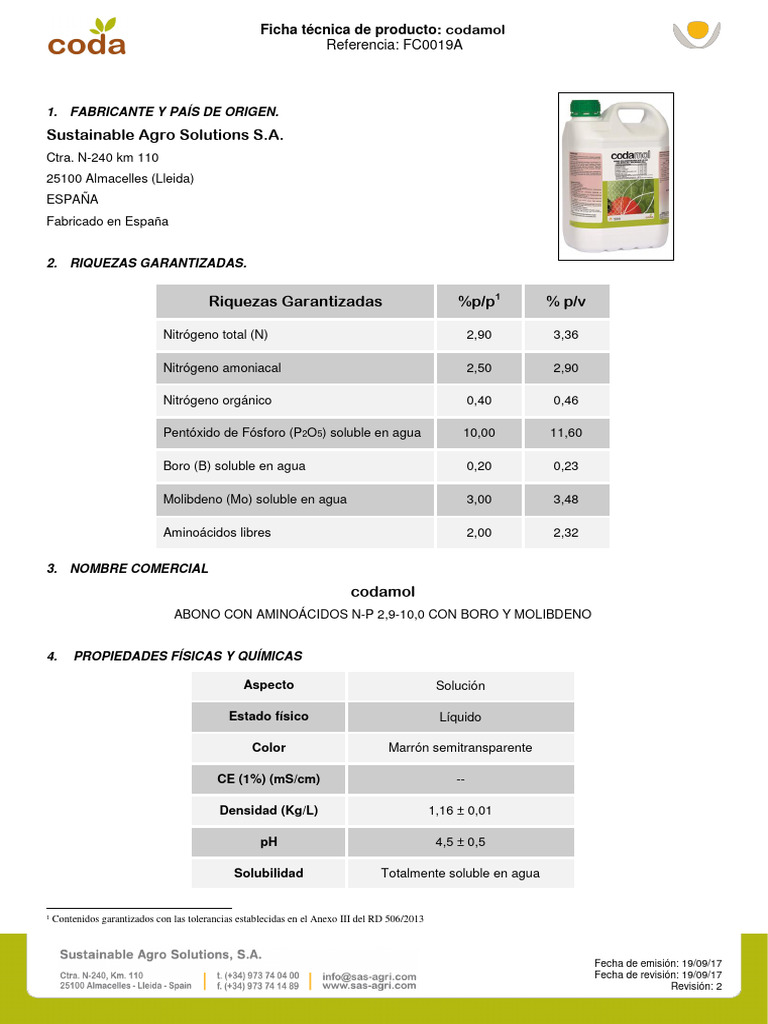 Ficha técnica de Codamol N-P | PDF | Molibdeno | Sustancias químicas