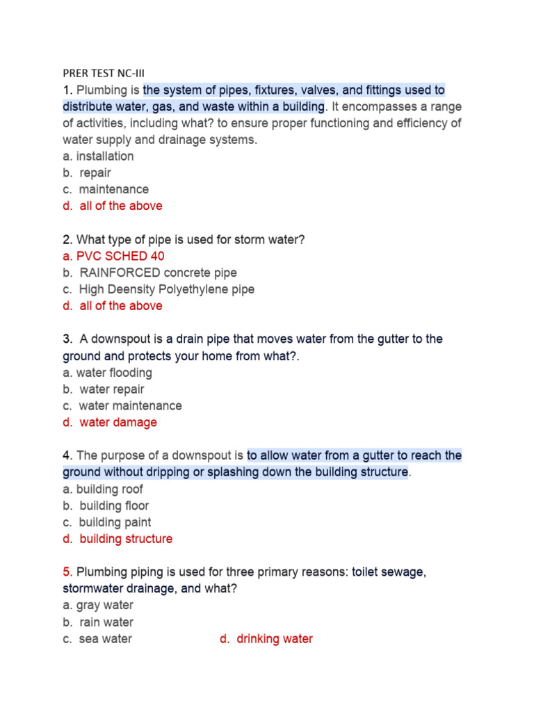 Prer Test NC | PDF | Plumbing | Storm Drain