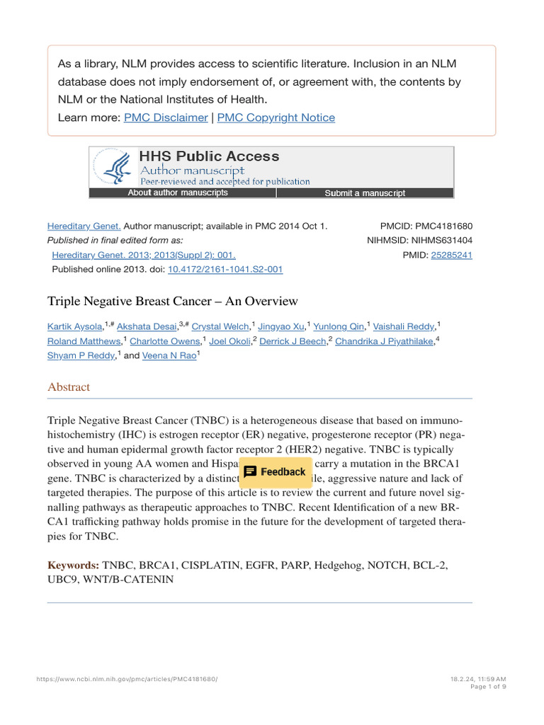 Triple Negative Breast Cancer - An Overview - PMC | PDF | Breast Cancer ...