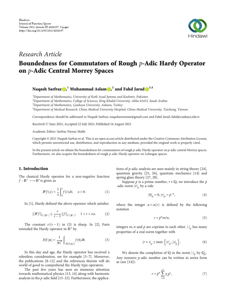Boundedness For Commutators of Rough P - Adic Hardy | PDF | Mathematics ...