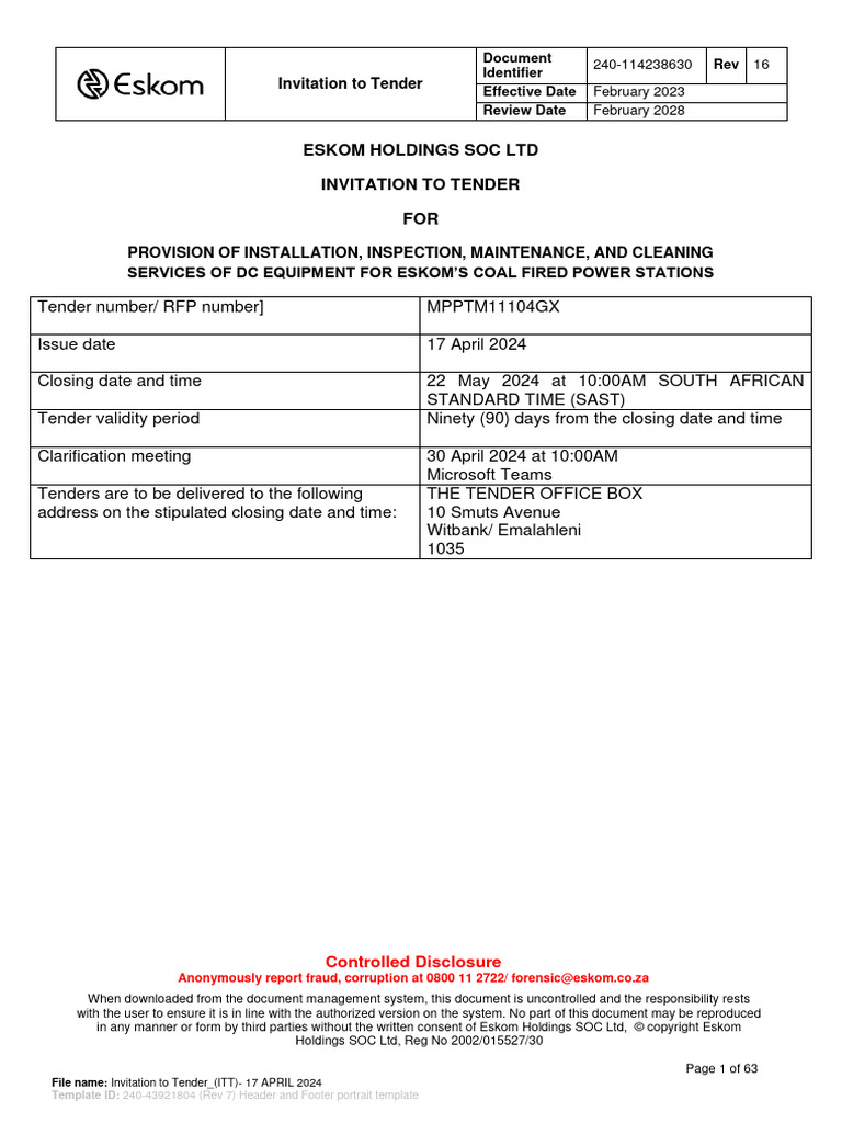 Invitation To Tender - (ITT) - 17 APRIL 2024 | PDF | Procurement | Net ...
