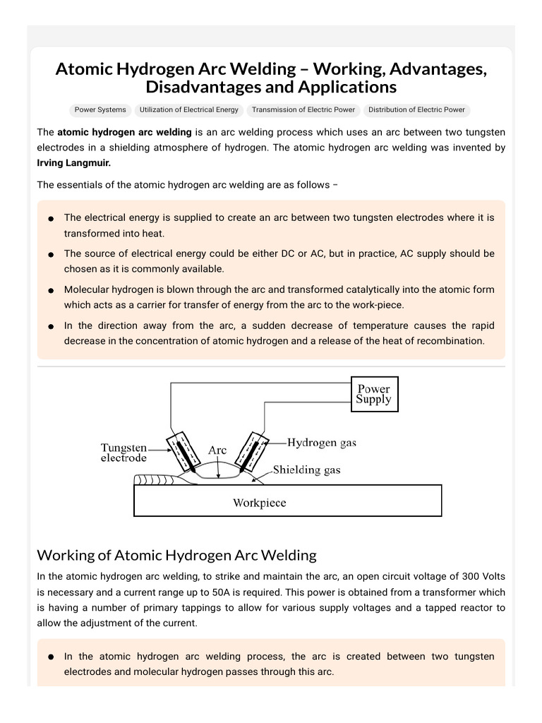Atomic Hydrogen Arc Welding Overview | PDF | Welding | Construction