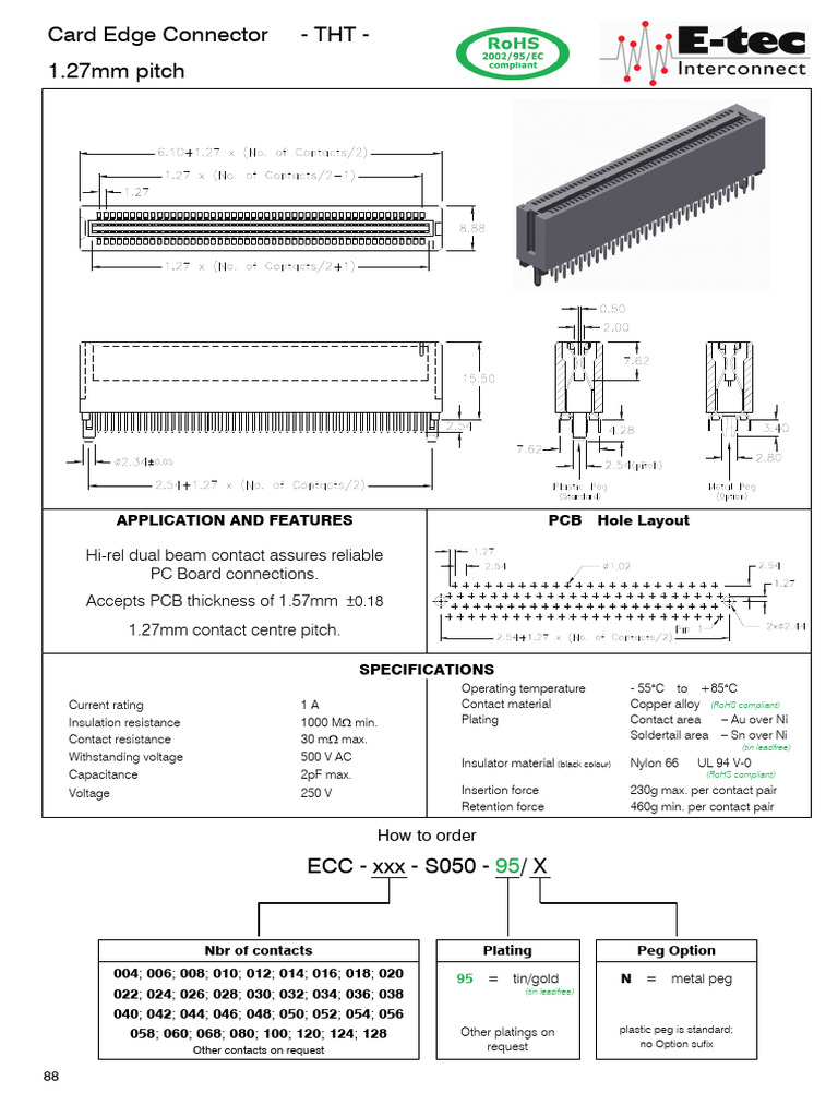 Edge Card Connectors 1.27mm Raster | PDF | Printed Circuit Board ...