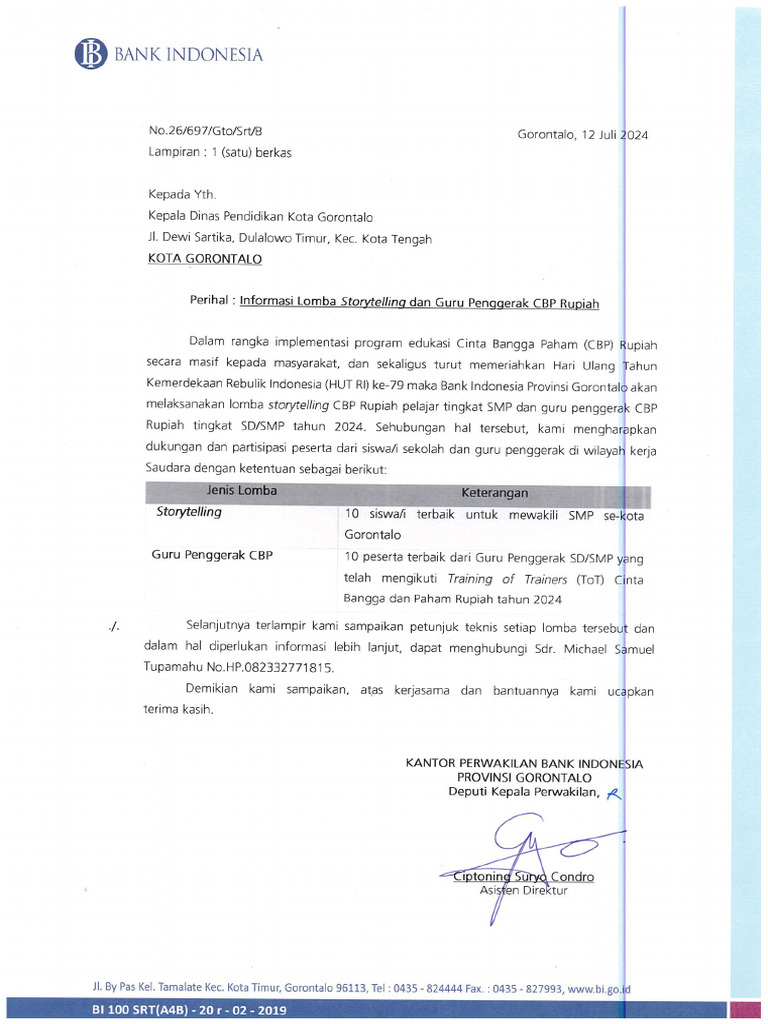 Surat Undangan Lomba Disdik Kota | PDF
