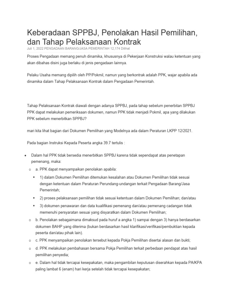 Proses dan Penolakan SPPBJ Kontrak | PDF | Hukum