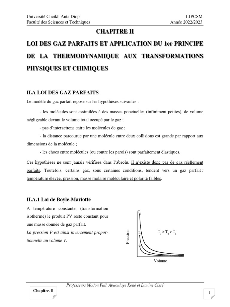 Loi des Gaz Parfaits et Thermodynamique | PDF | Chaleur | Thermodynamique