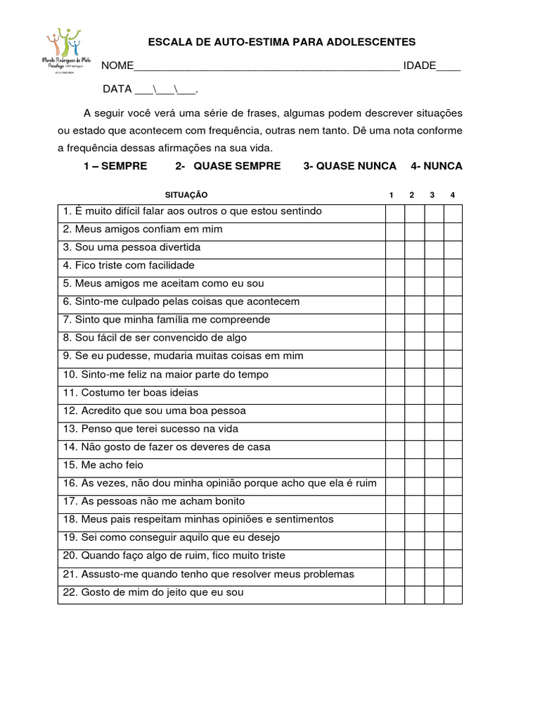 Escala de Autoestima para Adolescentes | PDF | Autoestima
