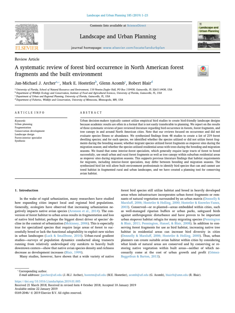 A Systematic Review of Forest Bird Occurrence in North American Forest ...