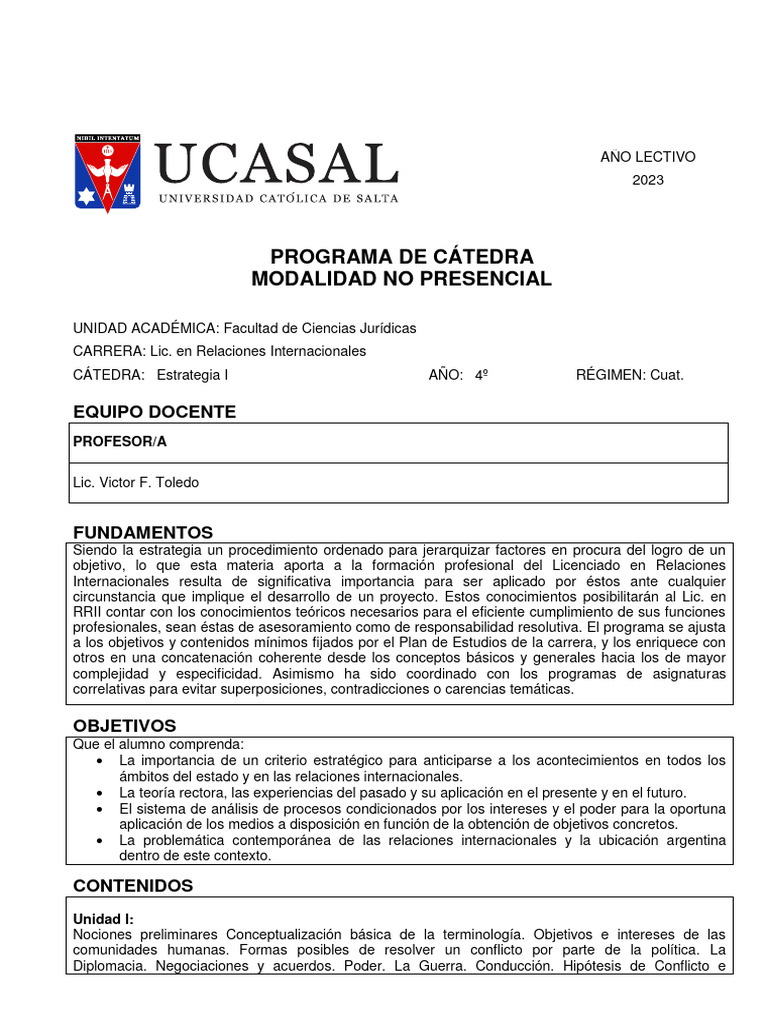 Estrategia I para RRII 4º Año | PDF | Maestros | Plan de estudios