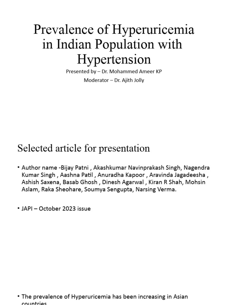 Prevalence of Hyperuricemia in Indian Population With | PDF ...