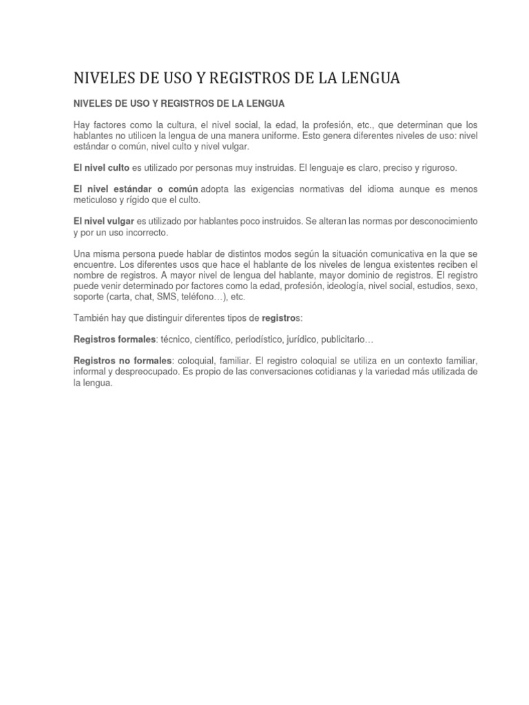 Niveles de Uso y Registros de La Lengua | PDF | Lingüística | Poesía