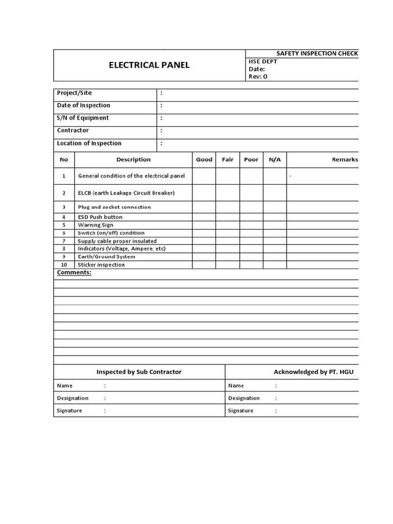 Checksheet Maintenance Panel Distribution | PDF