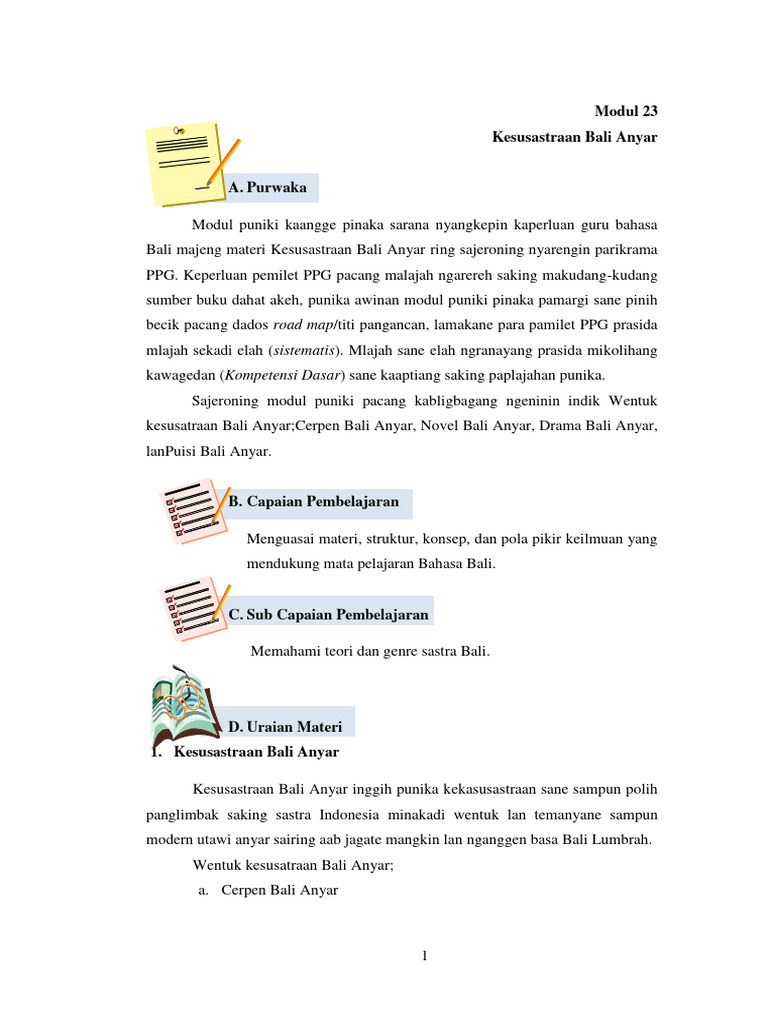 MODUL 23 Sastra Bali Anyar - Materi | PDF | Seni & Disiplin Bahasa ...
