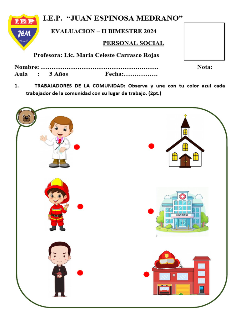Examen Personal Social 3 Años - II Bimestre | PDF | Arte