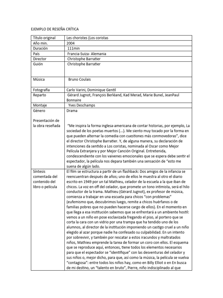 EJEMPLO DE RESEÑA CRÍTICA | PDF