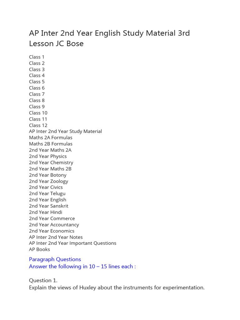 Ap Inter 2nd Year English Study Material 3rd Lesson Jc Bose Pdf