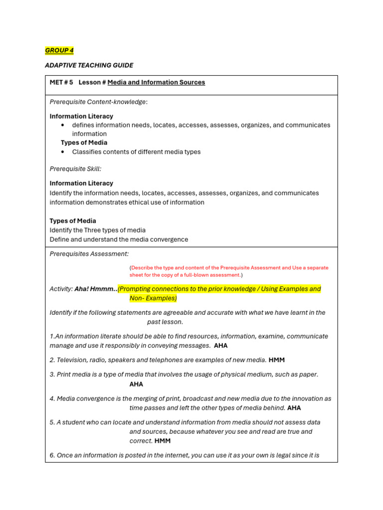 Adaptive Teaching: Media Literacy Guide | PDF | Information | Learning