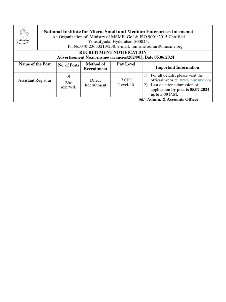 Notification For Assistant Registrar | PDF | Government