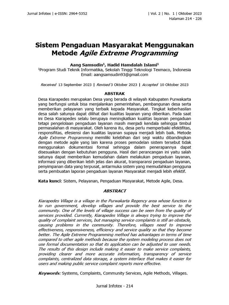 Sistem pengaduan masyarakat menggunakan metode agile extreme