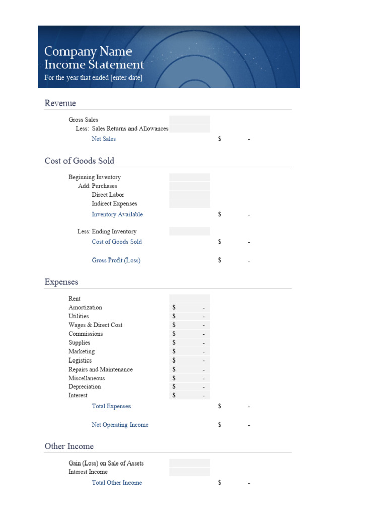 Company Name Income Statement: Revenue | PDF