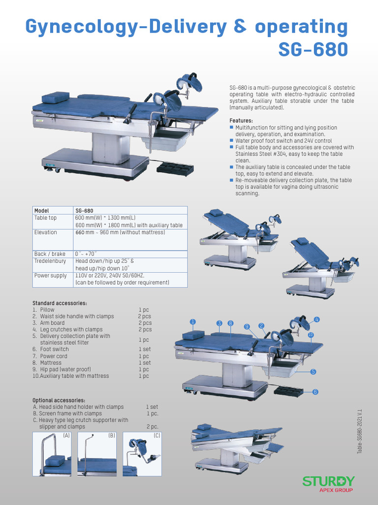 SG-680 Gynecological Operating Table | PDF