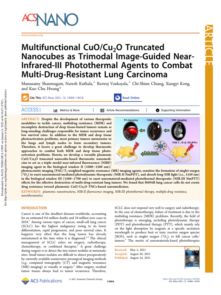 CuO/Cu2O Nanocubes for Lung Cancer Therapy | PDF | X Ray Photoelectron ...