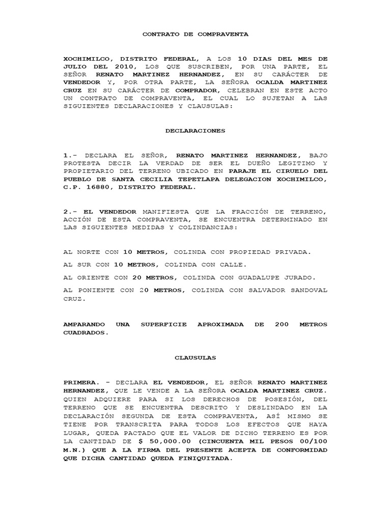 Contrato de Compra Venta Renato-Ocalda1 | PDF | Ley común | Justicia