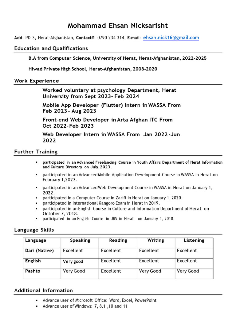 Mohammad Ehsan CV | PDF | Mobile App | Microsoft Office