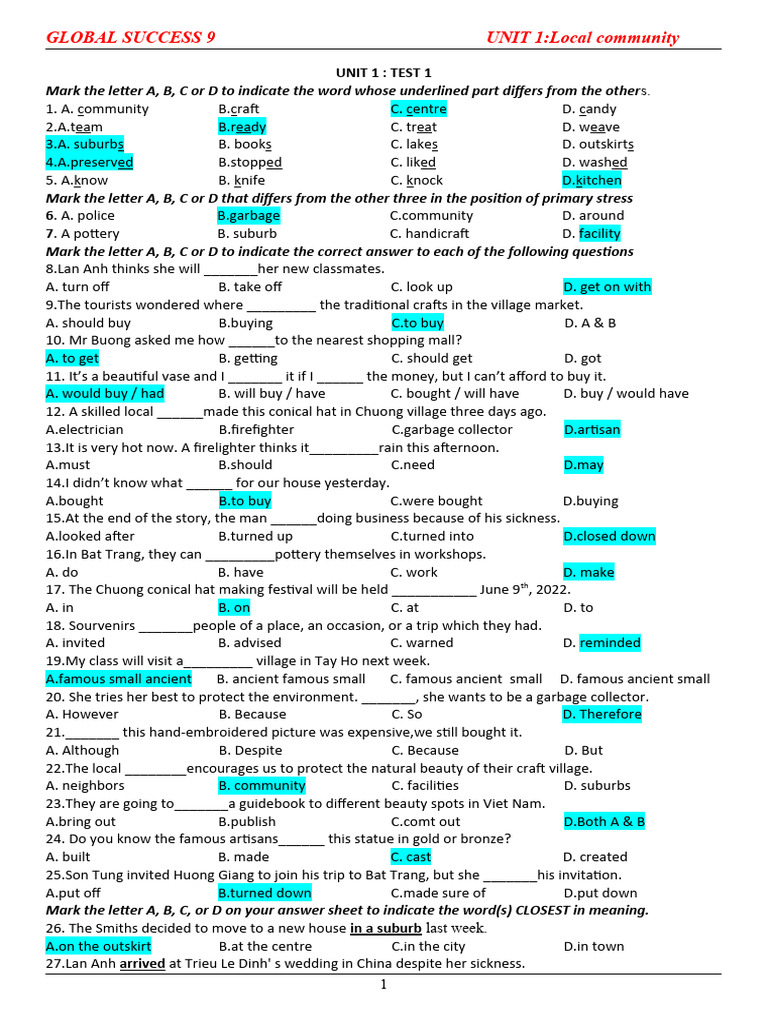 Unit 1: Local Community Test 1 | PDF