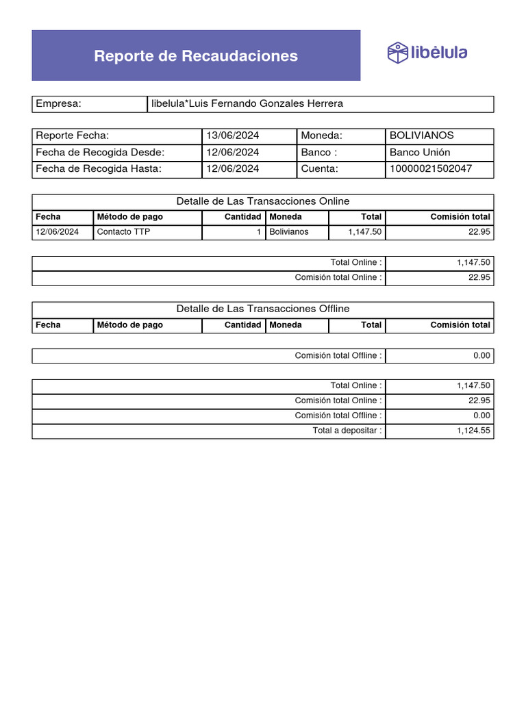 Reporte de Recaudaciones 13/06/2024 | PDF