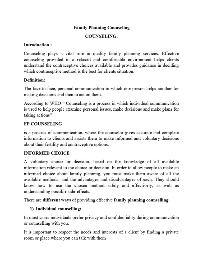 Family Planning Counseling Note | PDF | Family Planning | Birth Control