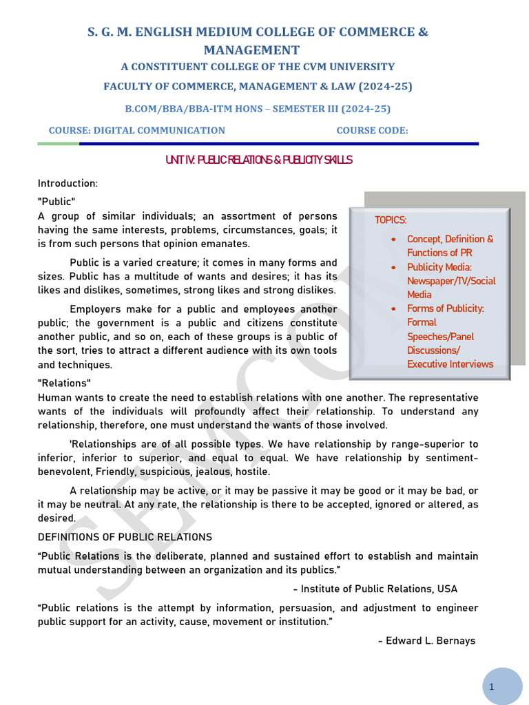 Public Relations and Publicity Skills | PDF | Public Relations | Social ...