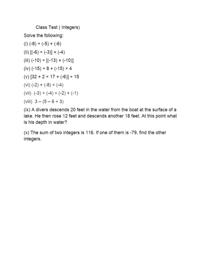 Test intergers pdf