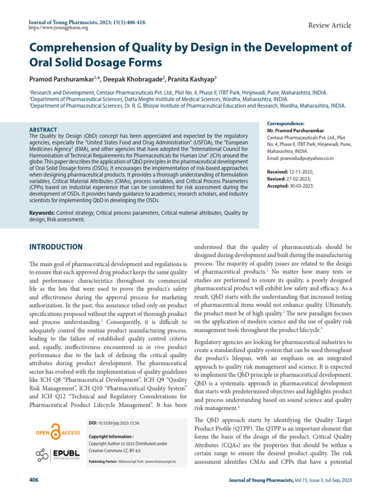 Quality by Design in OSD Development | PDF | Pharmaceutical Formulation ...