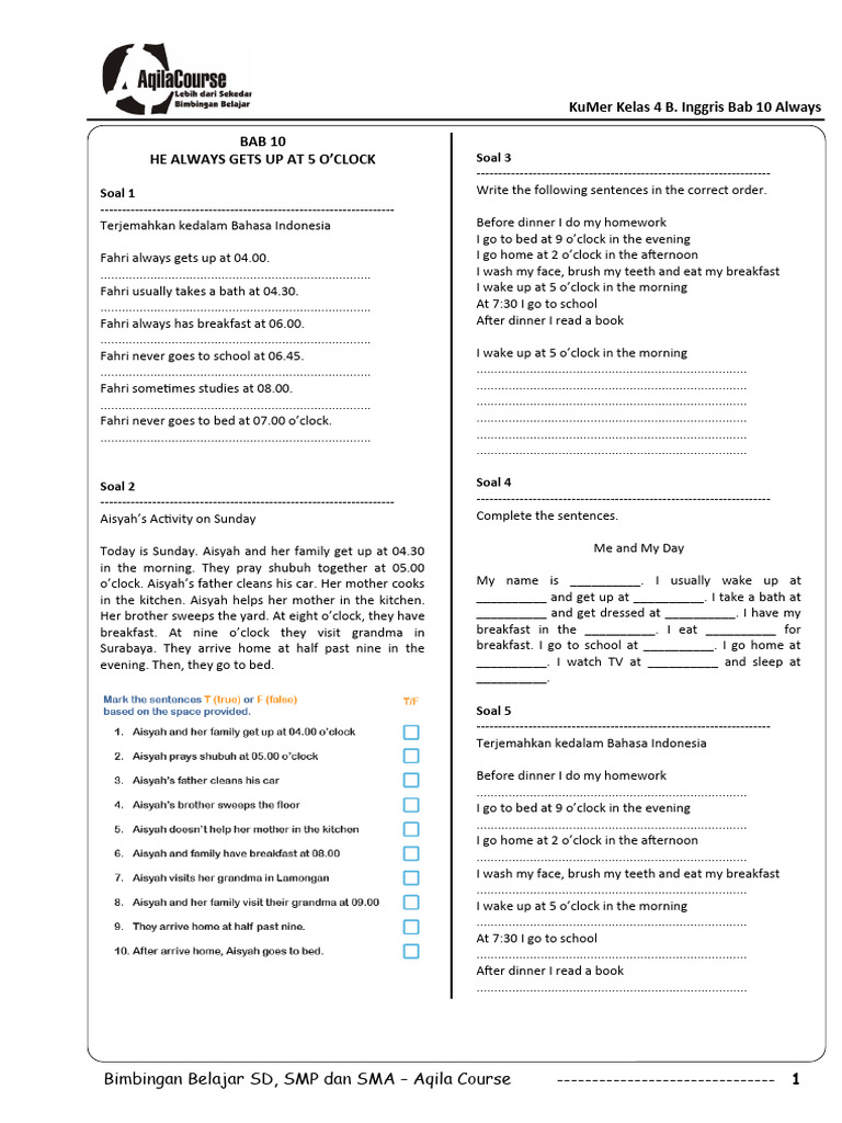 Kumer Kelas 4 B Inggris Bab 10 Always Pdf