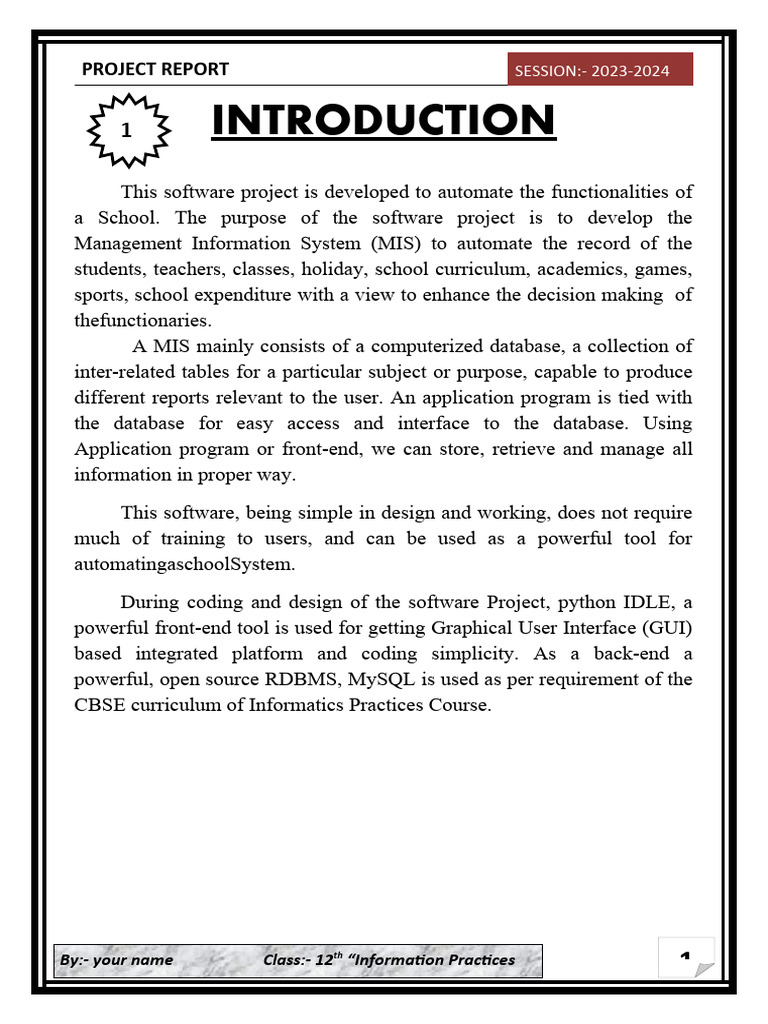 School Management System Project Report | PDF | My Sql | Databases