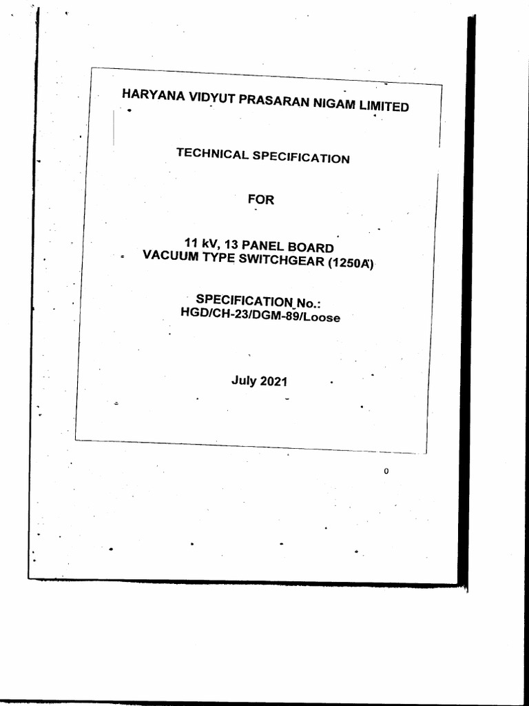 11 kV Vacuum Switchgear Specification | PDF | Switch | Relay