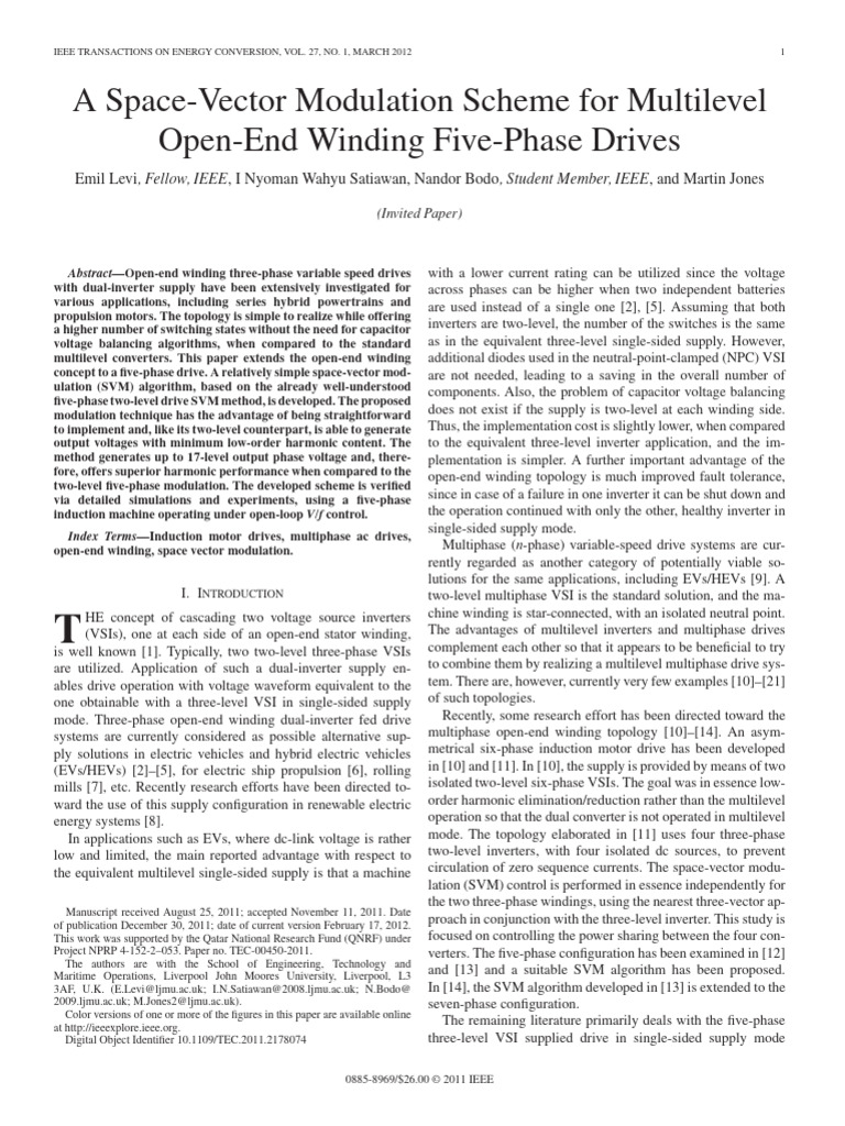A Space-Vector Modulation Scheme For Multilevel Open-End Winding Five ...