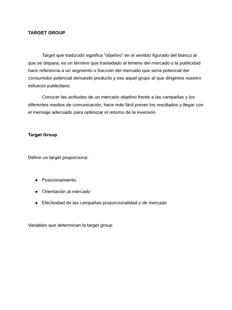 Definición y Ejemplo de Target Group | PDF | Publicidad | Business
