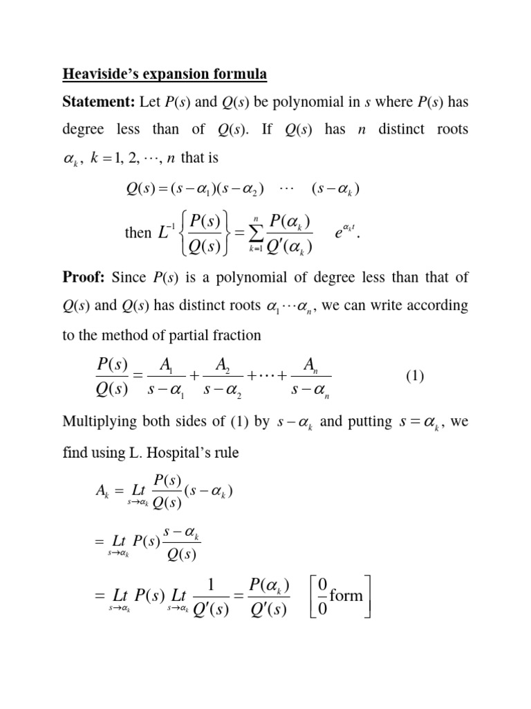 Heaviside Expansion Formula Explained | PDF | Mathematical Concepts ...
